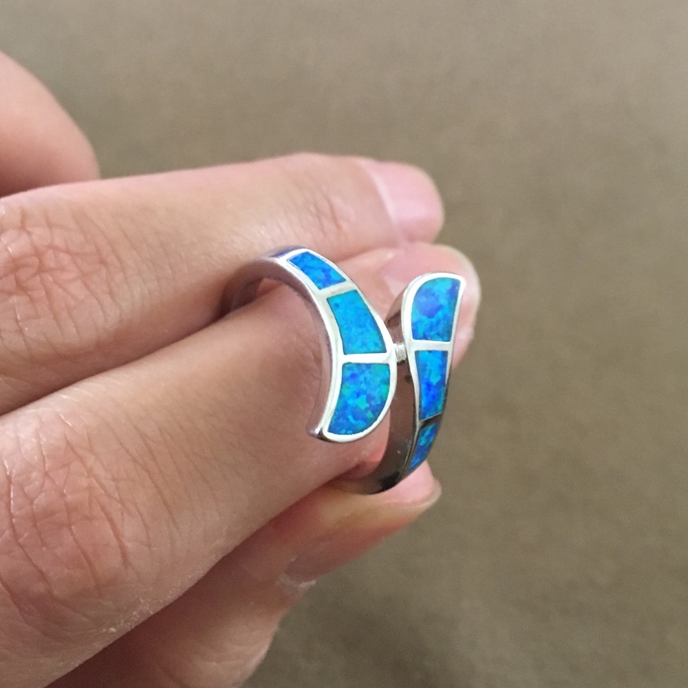 925 boho fire blue opal ring size 7/8